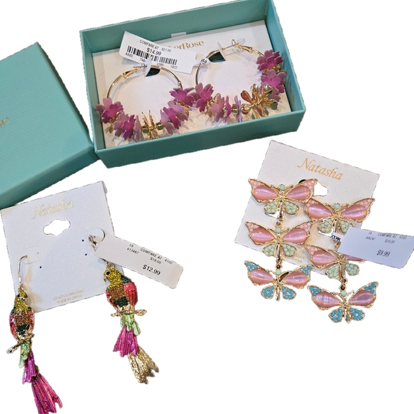 Natasha Couture Pink and Blue Butterfly Earrings Set - Picture 1 of 5